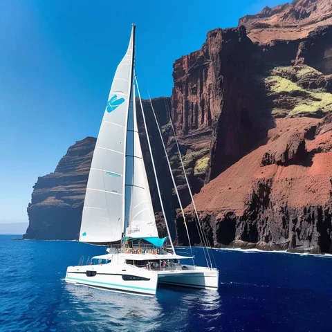 Tourists enjoying a relaxing catamaran tour on clear blue waters